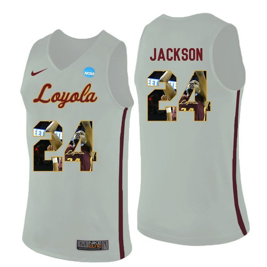 Loyola Ramblers White Aundre Jackson College Basketball Portrait 3D Jersey