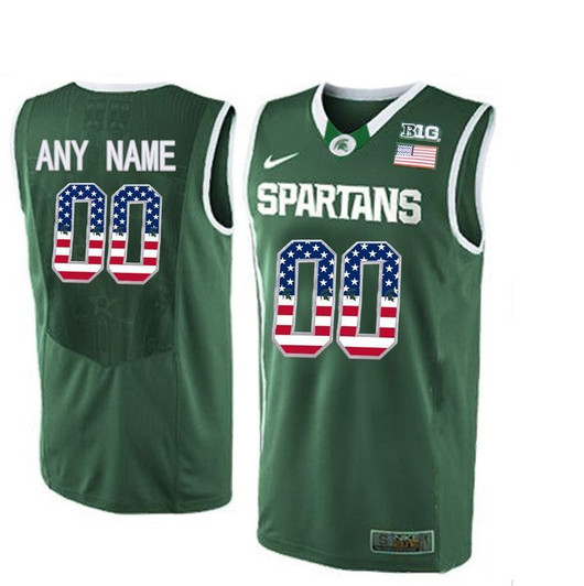 Unisex Michigan State Spartans Green College Basketball Us Flag Customized Jersey