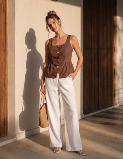 Linen Tank Top, Button Down Peplum Blouse, Sleeveless Summer Top, Casual Linen Vest