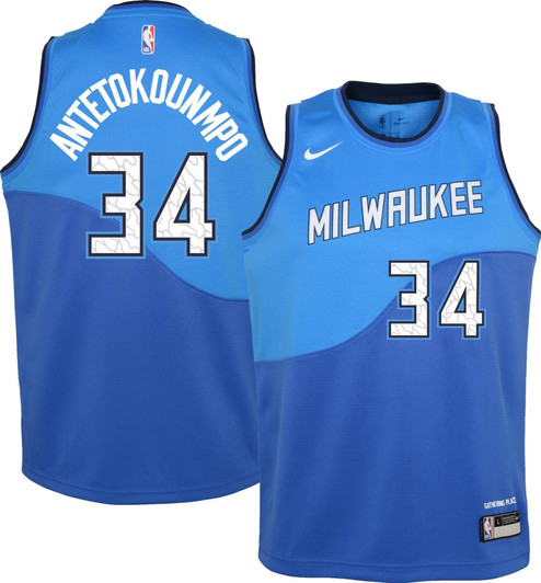 Nike Youth 2020-21 City Edition Milwaukee Bucks Giannis Antetokounmpo #34 Dri-Fit Swingman Jersey