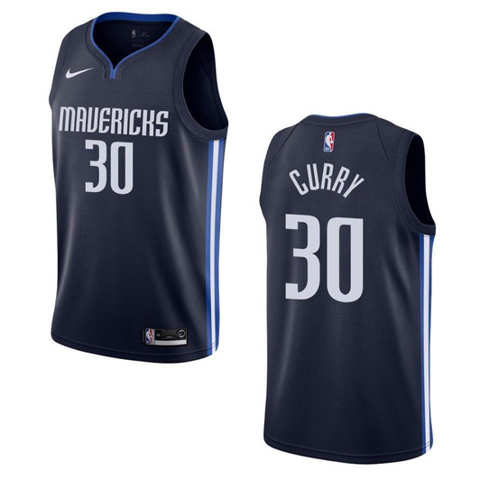 2021 20 Dallas Mavericks 30 Seth Curry Statement Swingman Navy 3D Jersey