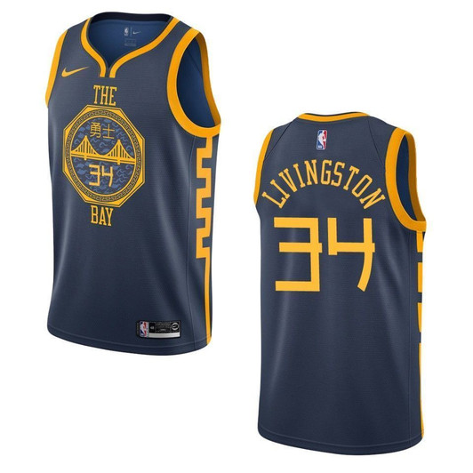 Golden State Warriors 34 Shaun Livingston City Edition Swingman Navy 3D Jersey