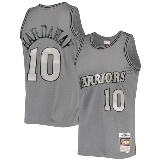 Men'S Mitchell & Ness Tim Hardaway Charcoal Golden State Warriors Hardwood Classics Retired Player 1990/91 Metal Works Swingman Jersey