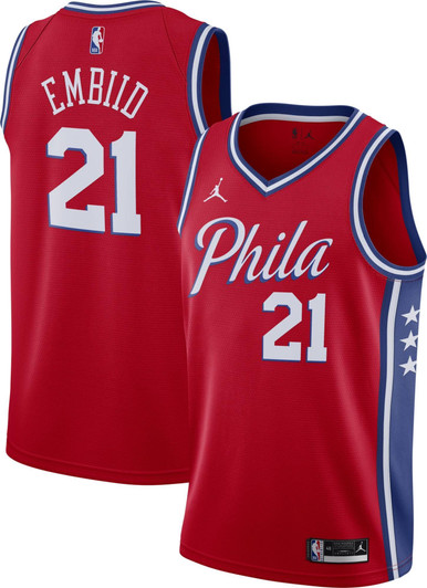 Jordan Men'S Philadelphia 76Ers Joel Embiid #21 Red 2020-21 Dri-Fit Statement Swingman Jersey