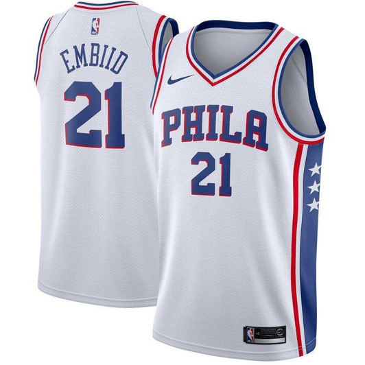 Joel Embiid Philadelphia 76ers Jersey White Association Edition 2019