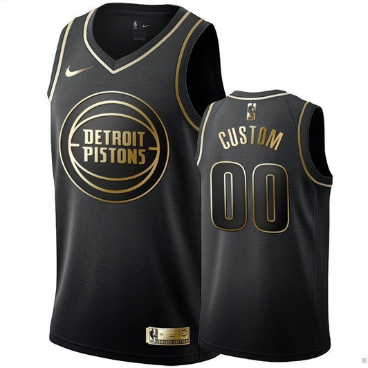 Men'S Detroit Pistons Custom Black #00 Golden Edition Swingman Jersey