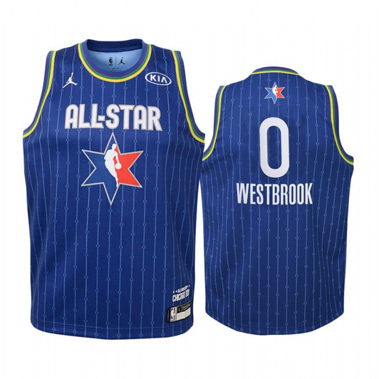 Youth #0 Russell Westbrook 2020 Nba All-Star Game Houston Rockets Jersey - Blue