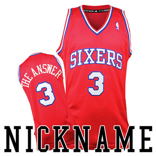 Male Allen Iverson #3 Philadelphia 76Ers Nickname The Answer Throwback Red Jersey