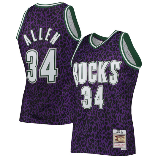 Ray Allen Milwaukee Bucks Hardwood Classics Wildlife Purple Jersey gift for Milwaukee Bucks fans