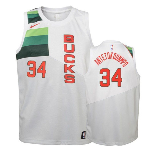 Bucks Giannis Antetokounmpo #34 2018-19 Earned White Jersey