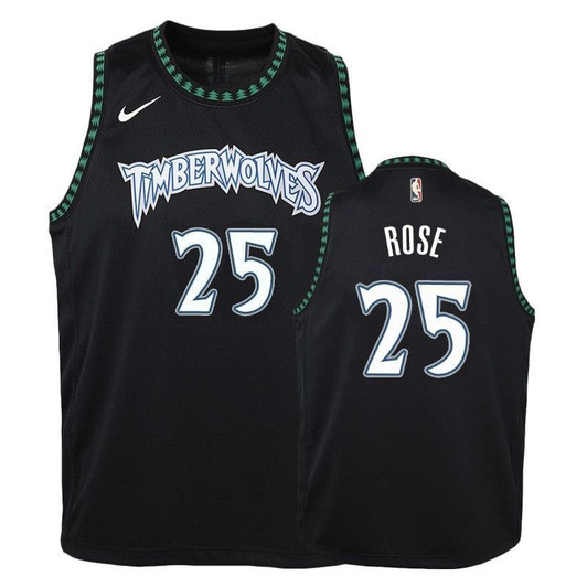 Timberwolves Derrick Rose #25 Hardwood Classics Black Jersey