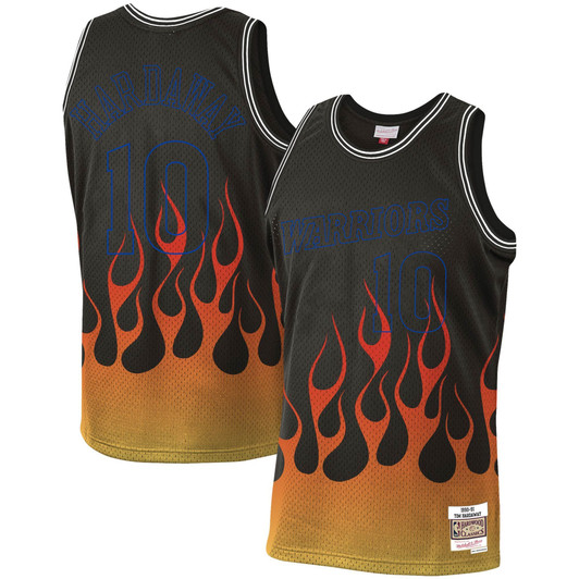 Men'S Mitchell & Ness Tim Hardaway Black Golden State Warriors 1990-91 Hardwood Classics Flames Swingman Jersey