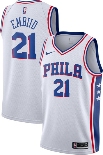 Nike Men'S Philadelphia 76Ers Joel Embiid #21 White Dri-Fit Swingman Jersey