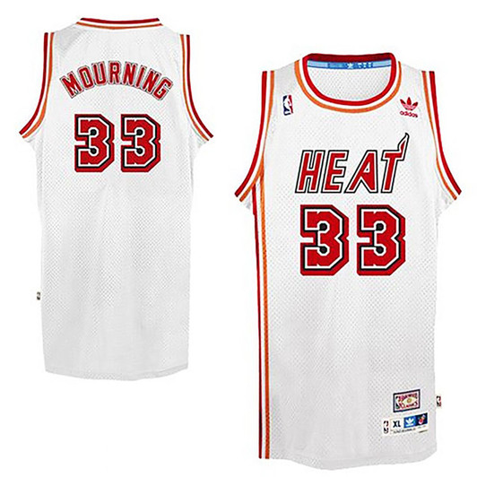 Male Alonzo Mourning Miami Heat #33 Swingman Hardwood Classics Throwback White Jersey