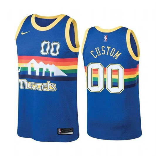 Men'S Denver Nuggets #00 Custom Hardwood Classics Blue Jersey