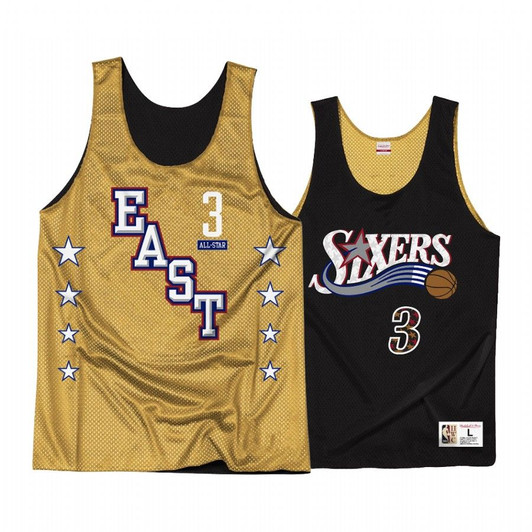 Allen Iverson Philadelphia 76Ers Gold Black All Star Reversible Mesh Tank Jerseys