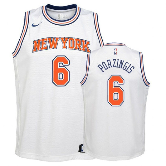 Knicks  Kristaps Porzingis #6 Statet White Jersey