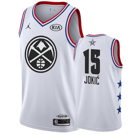 Men Denver Nuggets #15 Nikola Jokic 2019 All-Star Game Finished Jersey - White