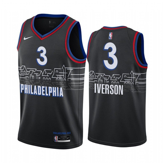 Philadelphia 76Ers Allen Iverson 2020-21 Jersey City Edition Black Boathouse Row