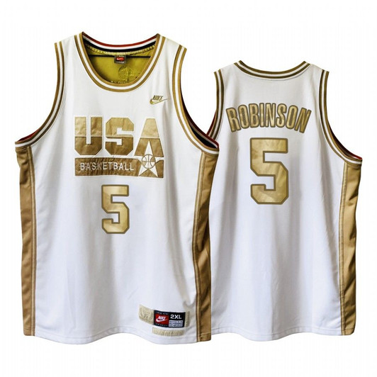 Usa David Robinson Dream Team White 1992 Olympics Basketball Golden  Jersey