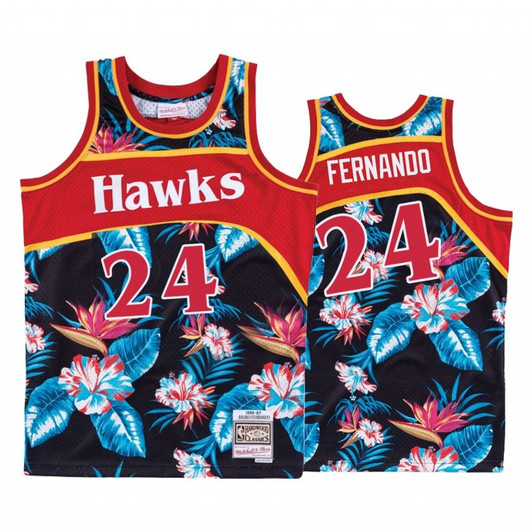 Atlanta Hawks Bruno Fernando Black Hardwood Classics Floral Fashion Jersey #24
