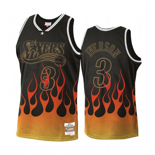 Allen Iverson #3 Philadelphia 76Ers Flames Jersey Black
