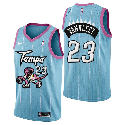 Toronto Raptors Fred Vanvleet #23 2021 Tampa City Pink Blue Jersey Gift For Fred Vanvleet Fans