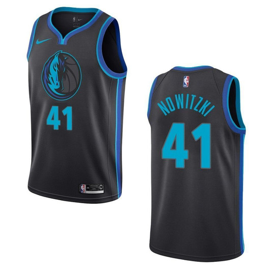 Dallas Mavericks 41 Dirk Nowitzki City Edition Swingman Black 3D Jersey