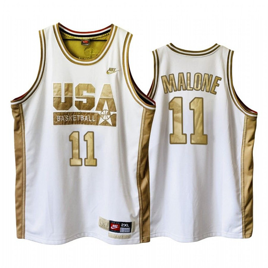 Usa Karl Malone Dream Team White 1992 Olympics Basketball Golden  Jersey