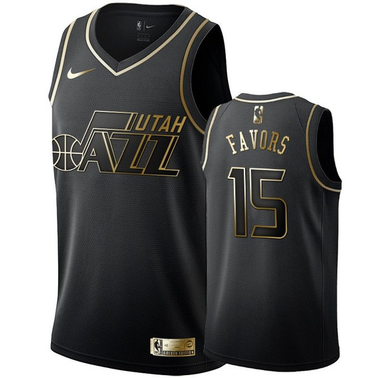 Men'S Utah Jazz Derrick Favors Black #15 Golden Edition Swingman Jersey