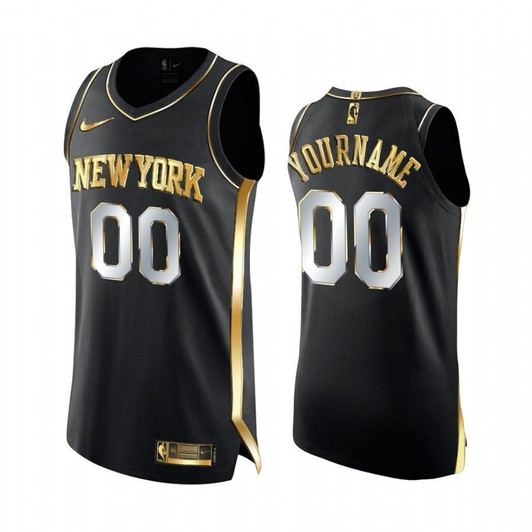 Custom New York Knicks Black  Golden Jersey
