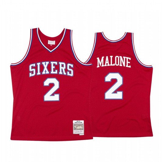 Moses Malone #2 Philadelphia 76Ers Red Hardwood Classics Jersey