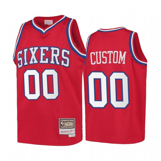 Custom Philadelphia 76Ers Hardwood Classics Kids Jersey - Red