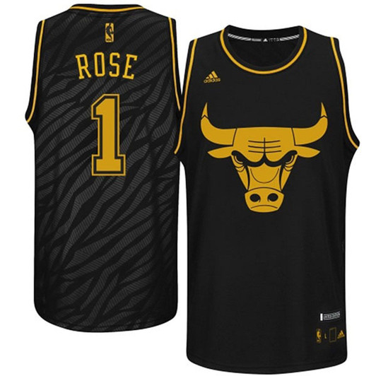 Male Derrick Rose Chicago Bulls #1 Precious Metals Fashion Swingman  Black Jersey