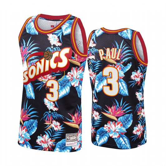 Oklahoma City Thunder Chris Paul #3 Floral Fashion Jersey Men'S
