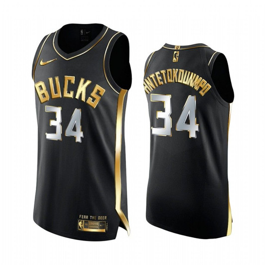 Giannis Antetokounmpo Milwaukee Bucks 2020-21 Black Golden Edition Jersey  Limited