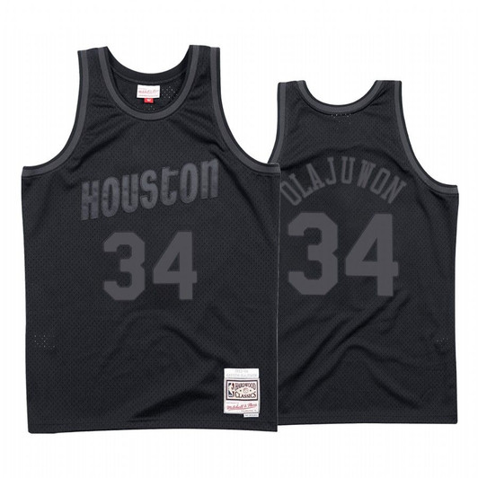 Houston Rockets Hakeem Olajuwon #34 Black Tonal Jersey