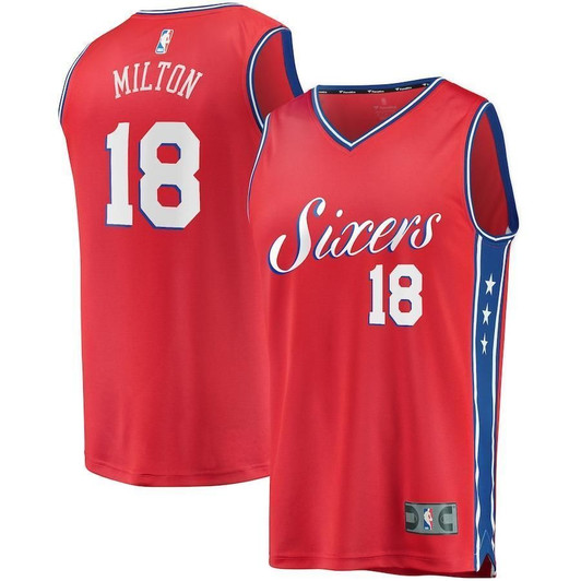 Shake Milton Philadelphia 76Ers Fanatics Branded Fast Break Replica Player Team Statement Edition Red 3D Jersey
