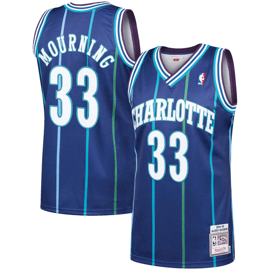 Alonzo Mourning Charlotte Hornets Mitchell & Ness 1994 95 Hardwood Classics Player Purple 3D Jersey