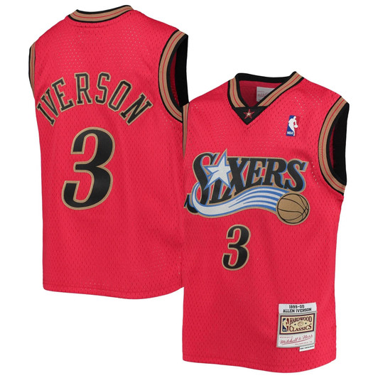Allen Iverson Philadelphia 76Ers Mitchell & Ness Youth 1999-00 Hardwood Classics Reload Jersey – Red