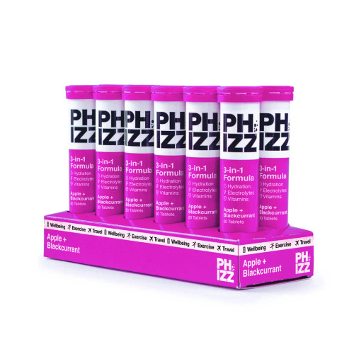 Phizz PHI003 2-in-1 Multivitamin & Rehydration Electrolyte Effervescent 12x20 Tabs Apple & Blackcurrant