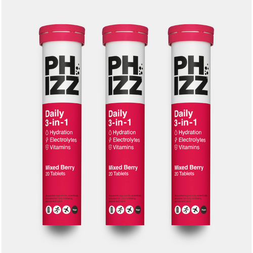 Phizz PHI011 Mixed Berry 3-in-1 Hydration, Electrolytes and Vitamins Effervescent Tabs - 60 Tabs 6x60 Tabs Mixed Berry
