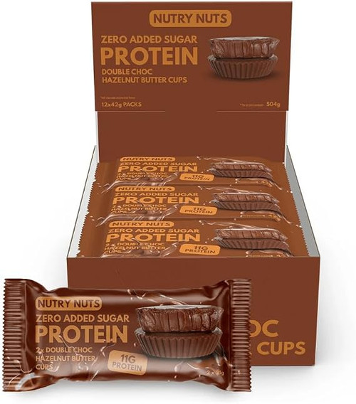 Nutry Nuts Zero Added Sugar Protein Peanut Butter Cups 12x42g Milk Choc & Hazelnut