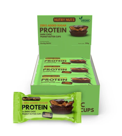 Nutry Nuts Zero Added Sugar Protein Peanut Butter Cups 12x42g Dark Choc & Peanut