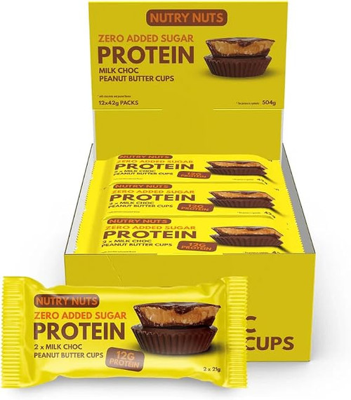 Nutry Nuts Zero Added Sugar Protein Peanut Butter Cups 12x42g White Choc & Peanut