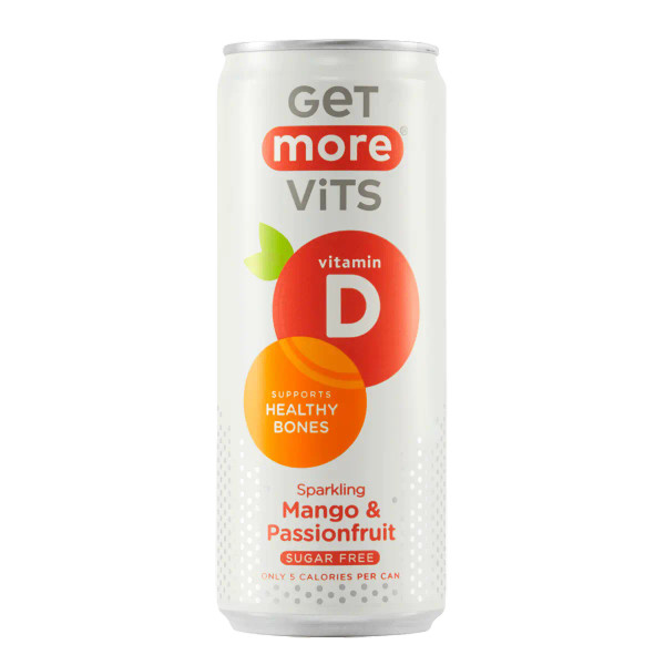 Get More Vits GET011 Vit D Can 12x330ml Sparkling Mango & Passionfruit