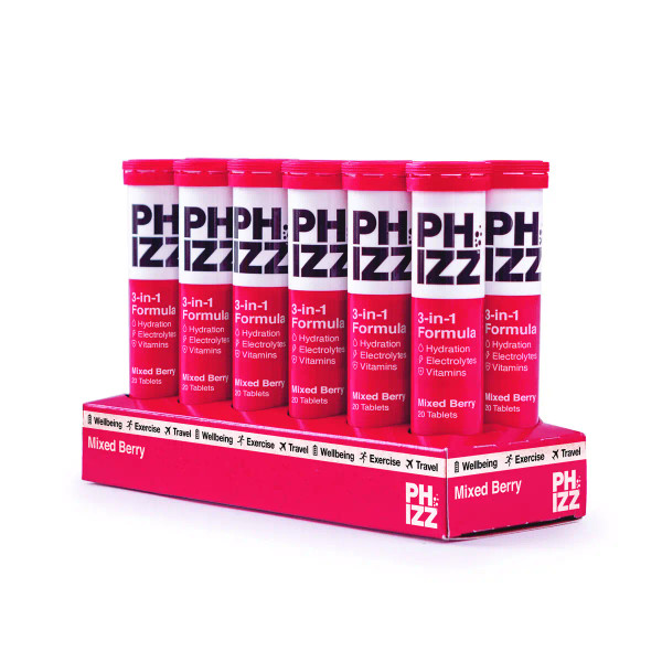 Phizz PHI008 2-in-1 Multivitamin & Rehydration Electrolyte Effervescent 12x20 Tabs Mixed Berry