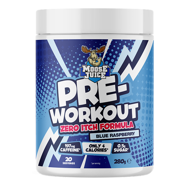 Muscle Moose Pre-Workout - Zero Itch Formula 280g Blue Raspberry