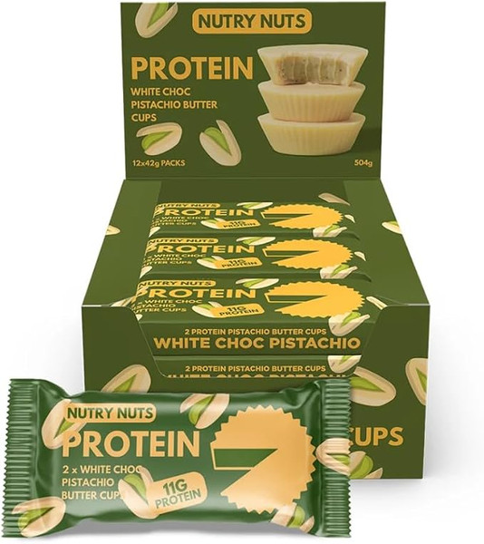 Nutry Nuts Zero Added Sugar Protein Peanut Butter Cups 12x42g White Choc & Pistachio