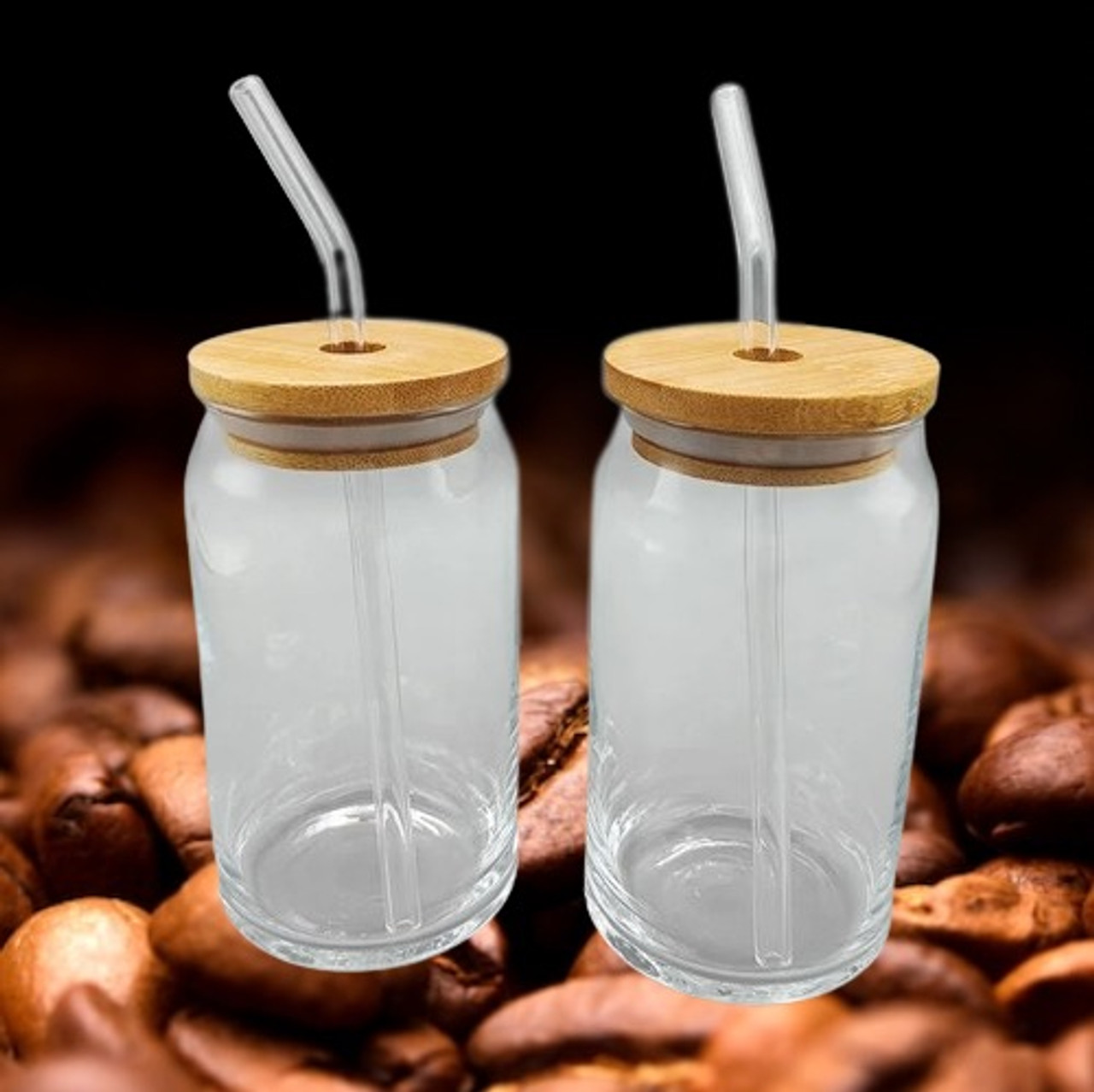 Glasses With Cork Lids and Glass Straws 